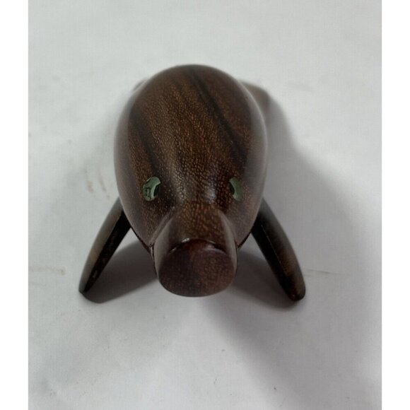 Vintage Hand Carved Green Eyes Wooden Manatee Figurine Sculpture Ocean W… - Picture 4 of 9